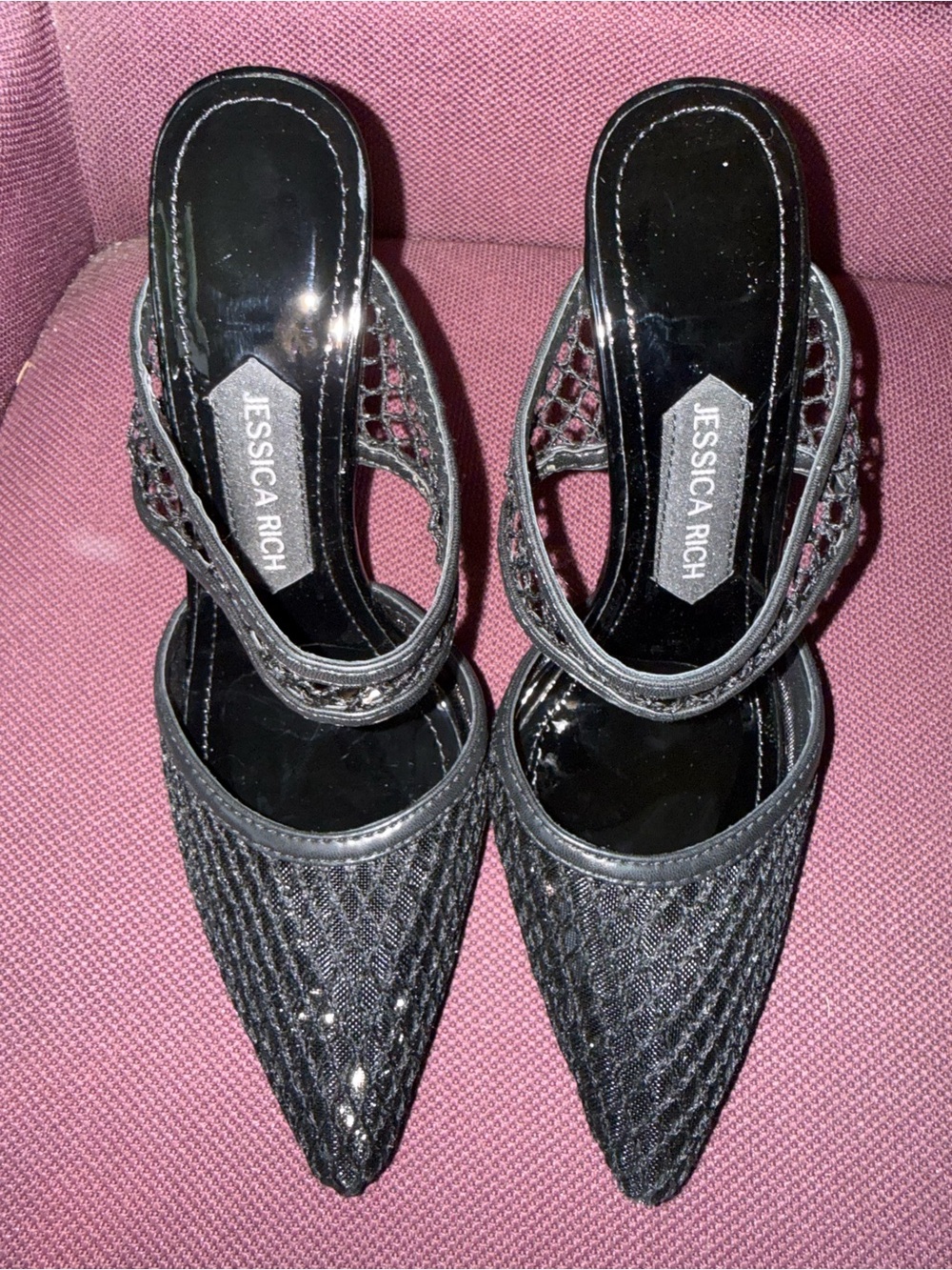 Jessica Rich Black Pointed Mesh Slingback Mules